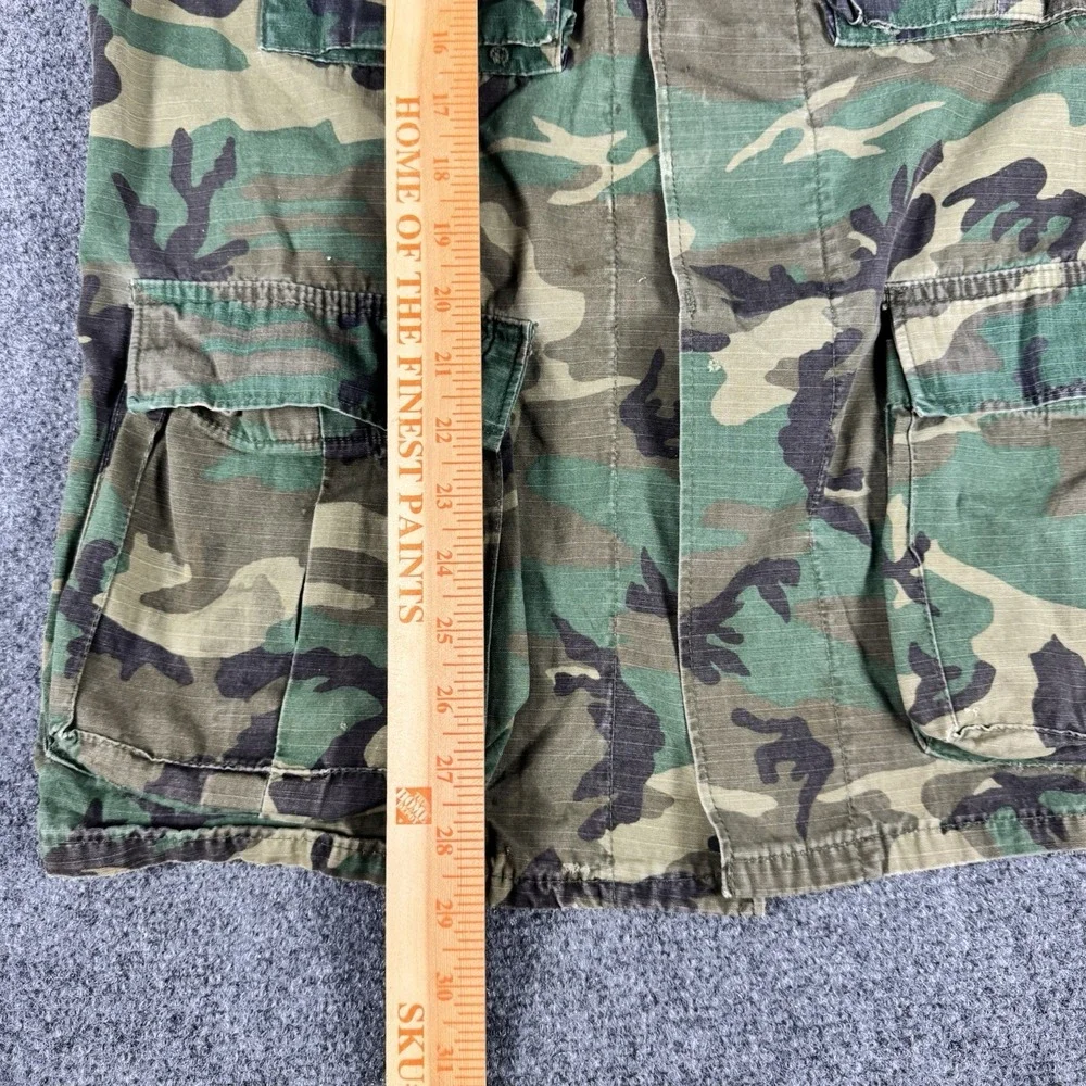 Vintage US Air Force BDU Jacket Mens Woodland Camo‎ Patches Named Strategic USA
